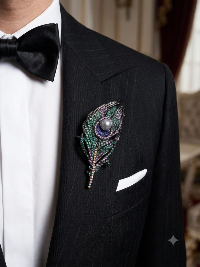 Imported premiun peacock feather brooch  multi stone work