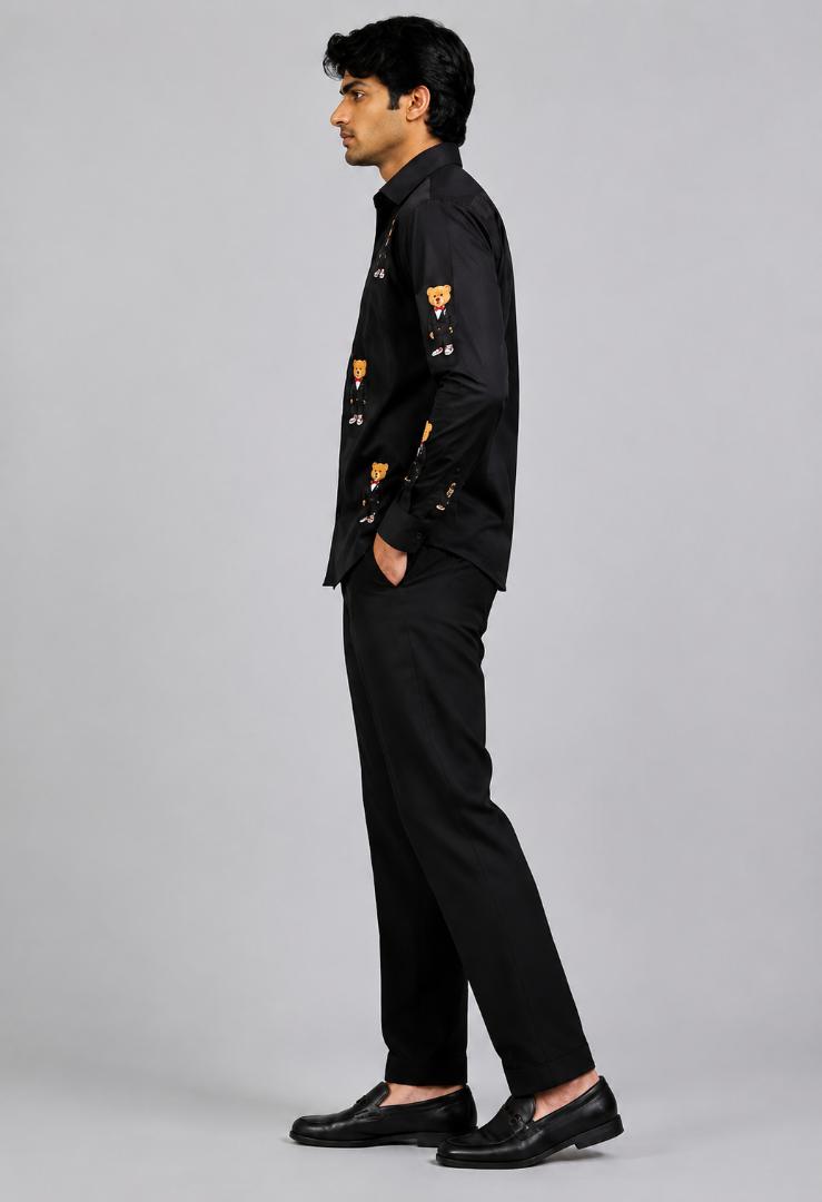 Mens designer shirt Bear embroiery  shirt