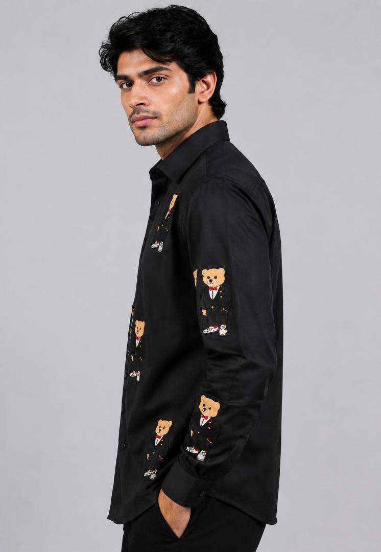 Mens designer shirt Bear embroiery  shirt
