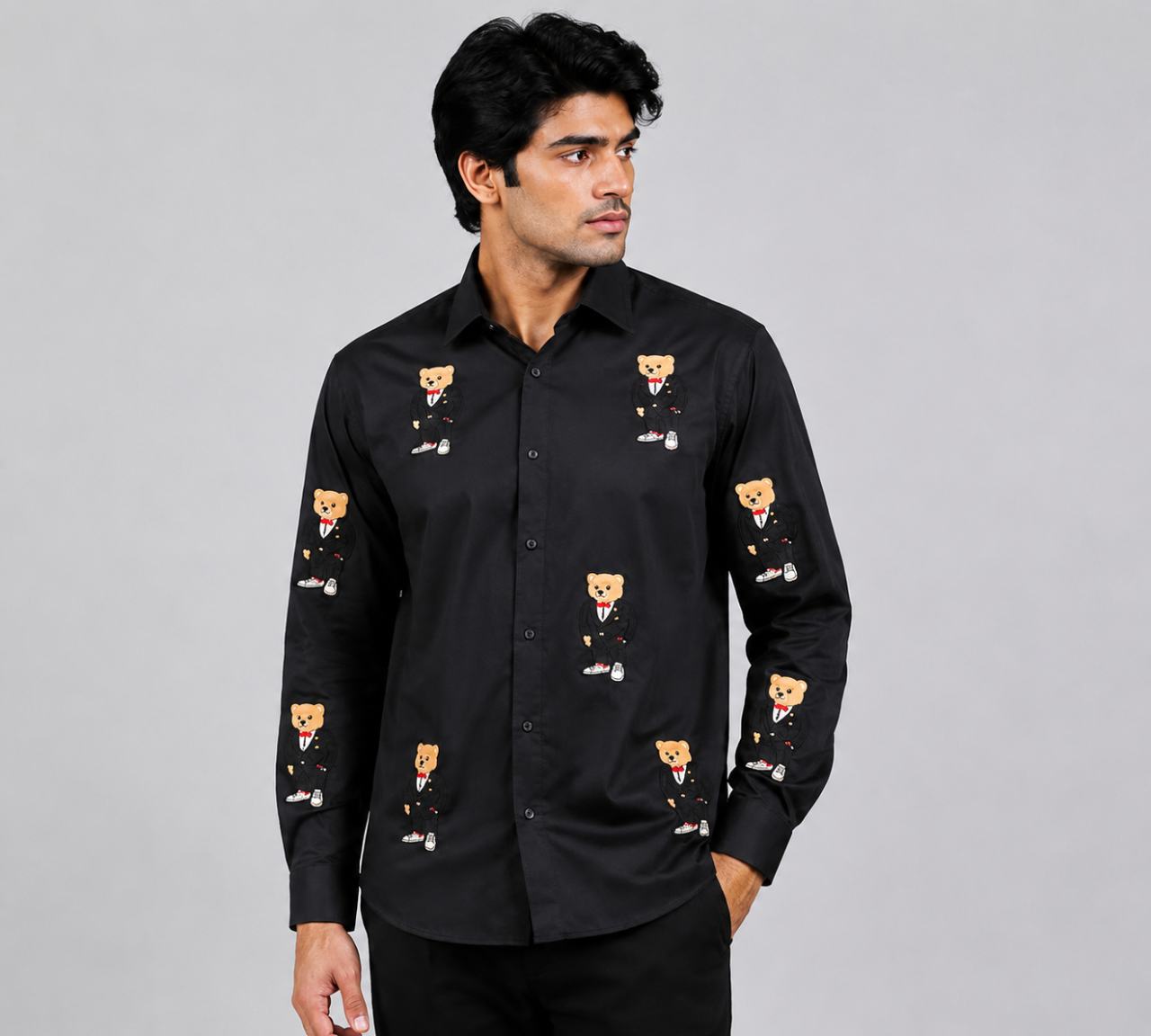 Mens designer shirt Bear embroiery  shirt