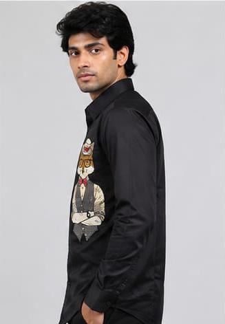 Mens designer shirt fox embroiery black bass shirt