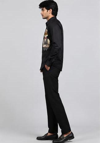Mens designer shirt fox embroiery black bass shirt