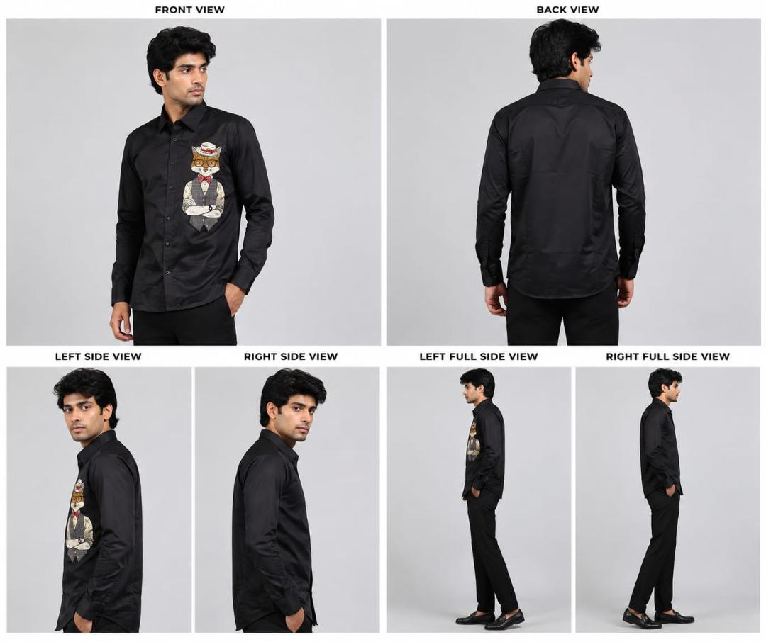 Mens designer shirt fox embroiery black bass shirt