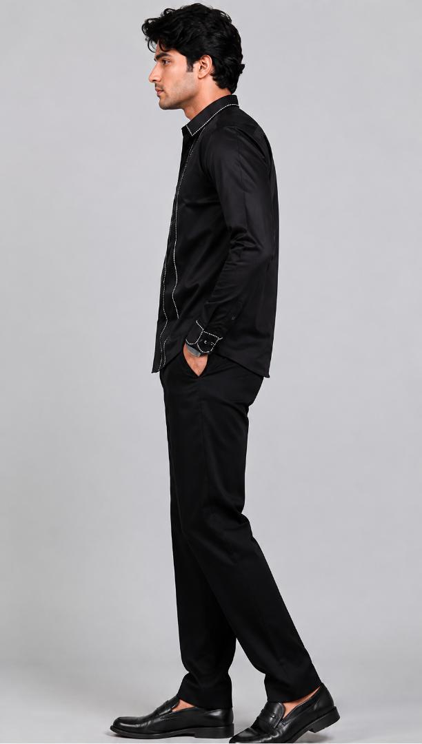 Mens designer shirt metal servoki line  black bass shirt