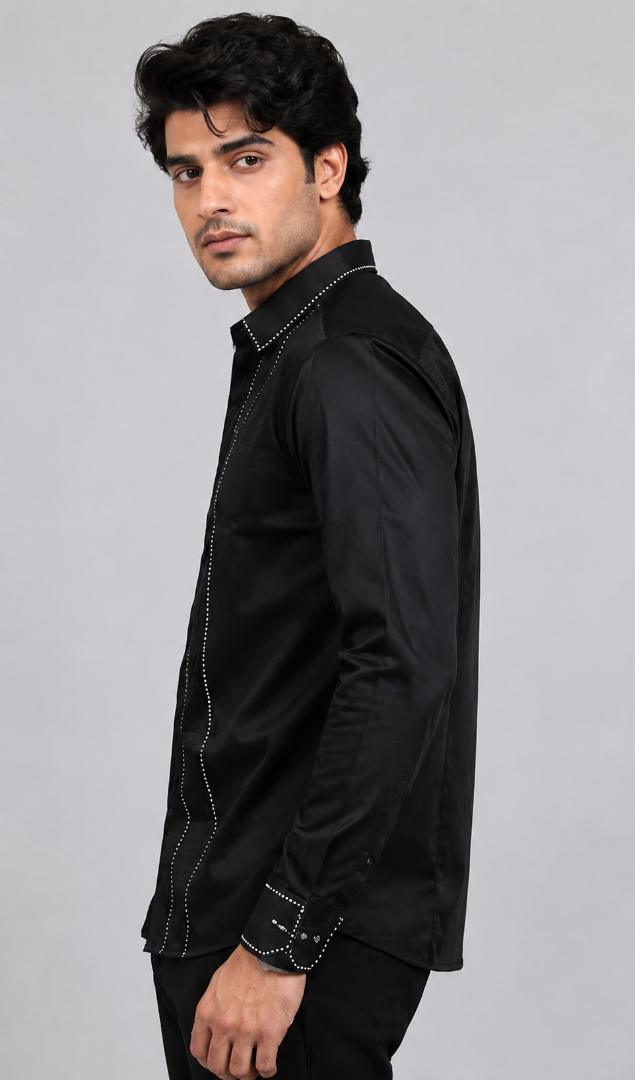 Mens designer shirt metal servoki line  black bass shirt