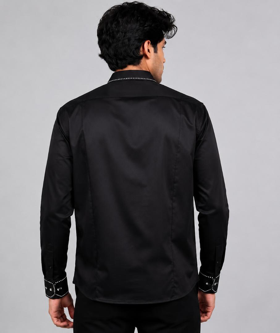 Mens designer shirt metal servoki line  black bass shirt
