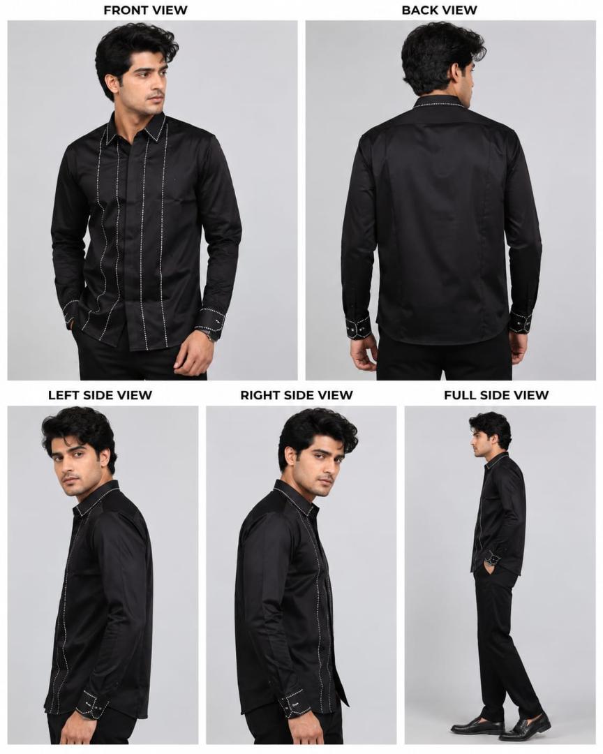 Mens designer shirt metal servoki line  black bass shirt