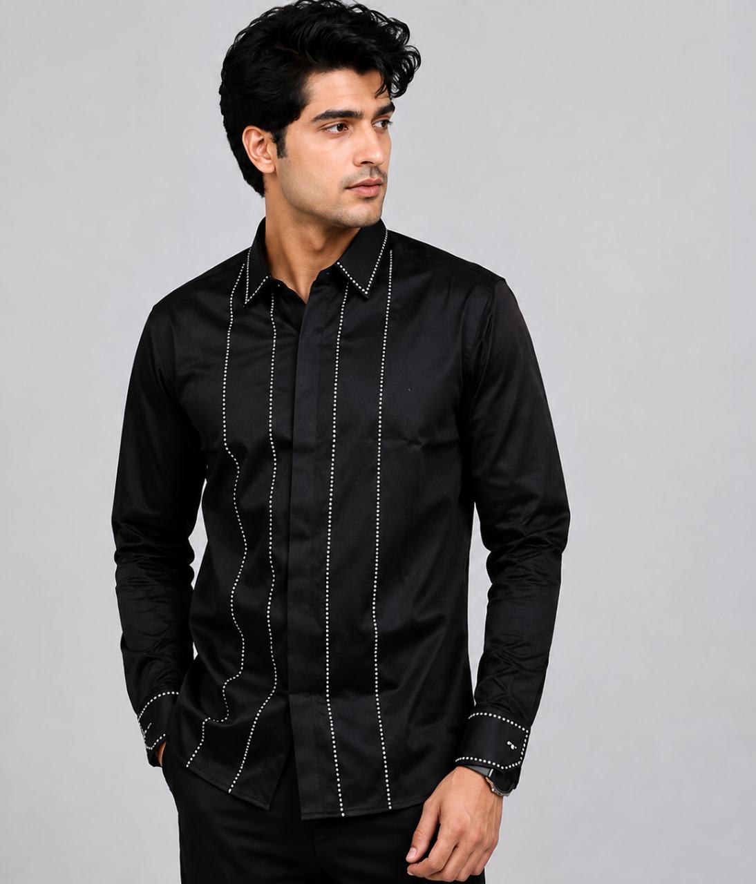 Mens designer shirt metal servoki line  black bass shirt